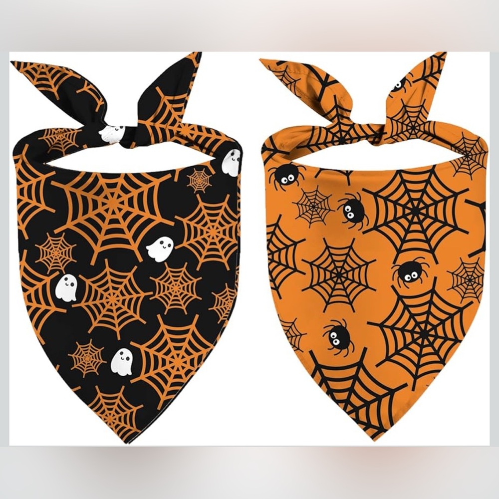 NWT Halloween Dog‎ Bandanas – Ghost & Spider Web Pet Scarves, 2 Pack